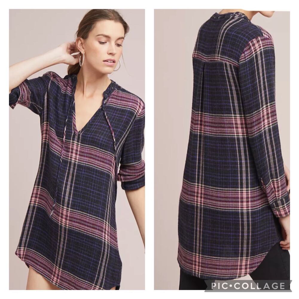 Anthropologie Cloth Stone Versity Tunic Plaid Dress Size Large